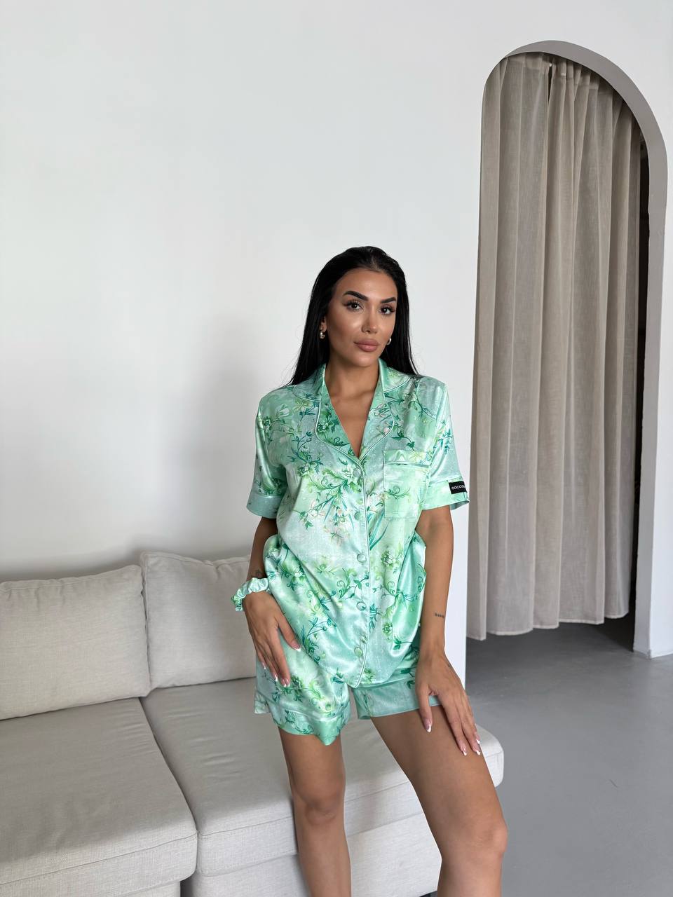 Turkuaz Saten Pijama Takımı 2