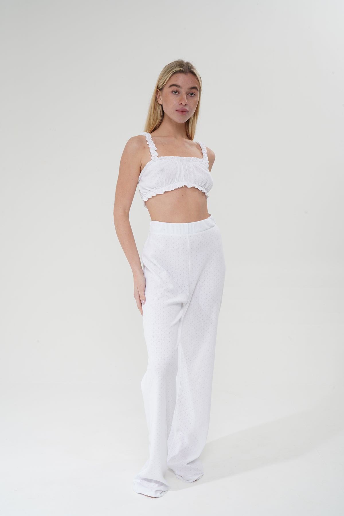 Beyaz İkili %100 Pamuklu Pijama Takımı | MODALUDO - Modaludo