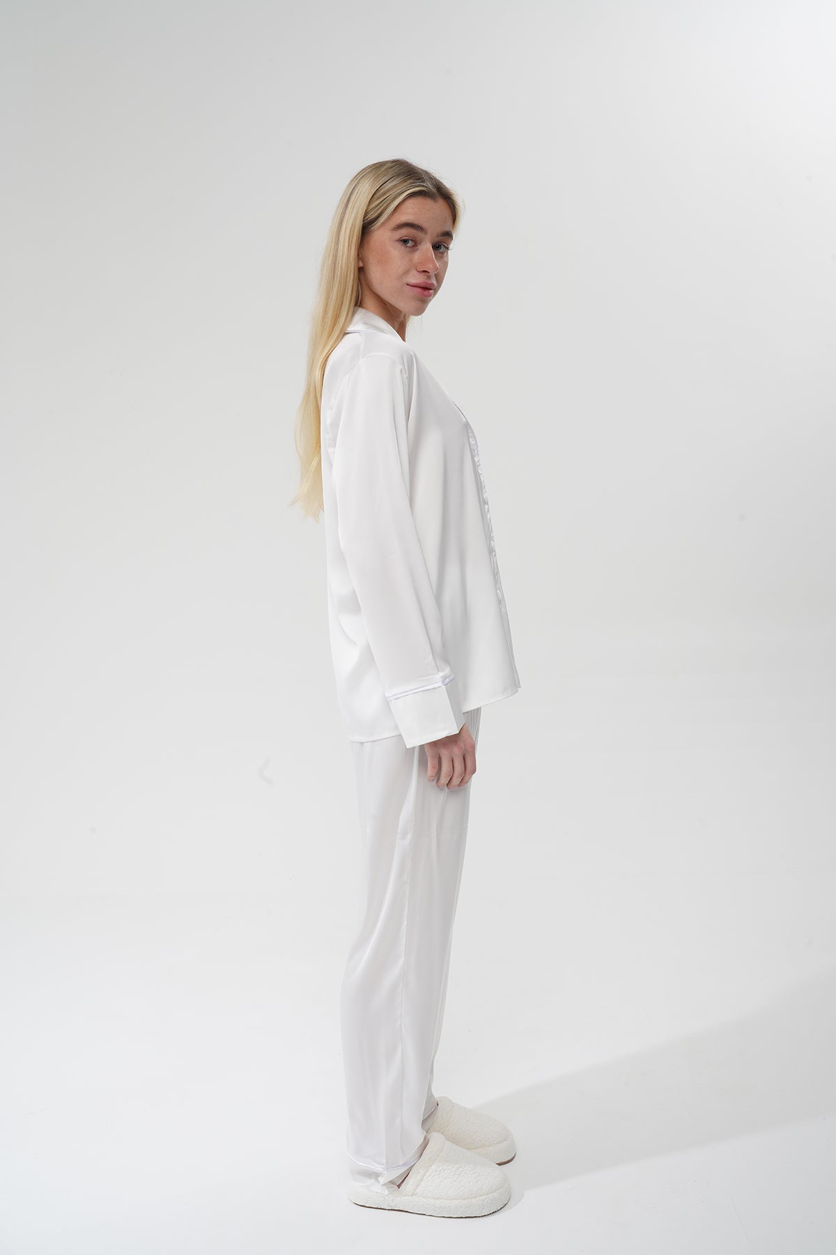 Beyaz Saten Pijama Takımı | COCOLARSİ - Modaludo