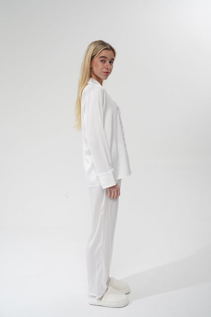 Beyaz Saten Pijama Takımı | COCOLARSİ - Modaludo