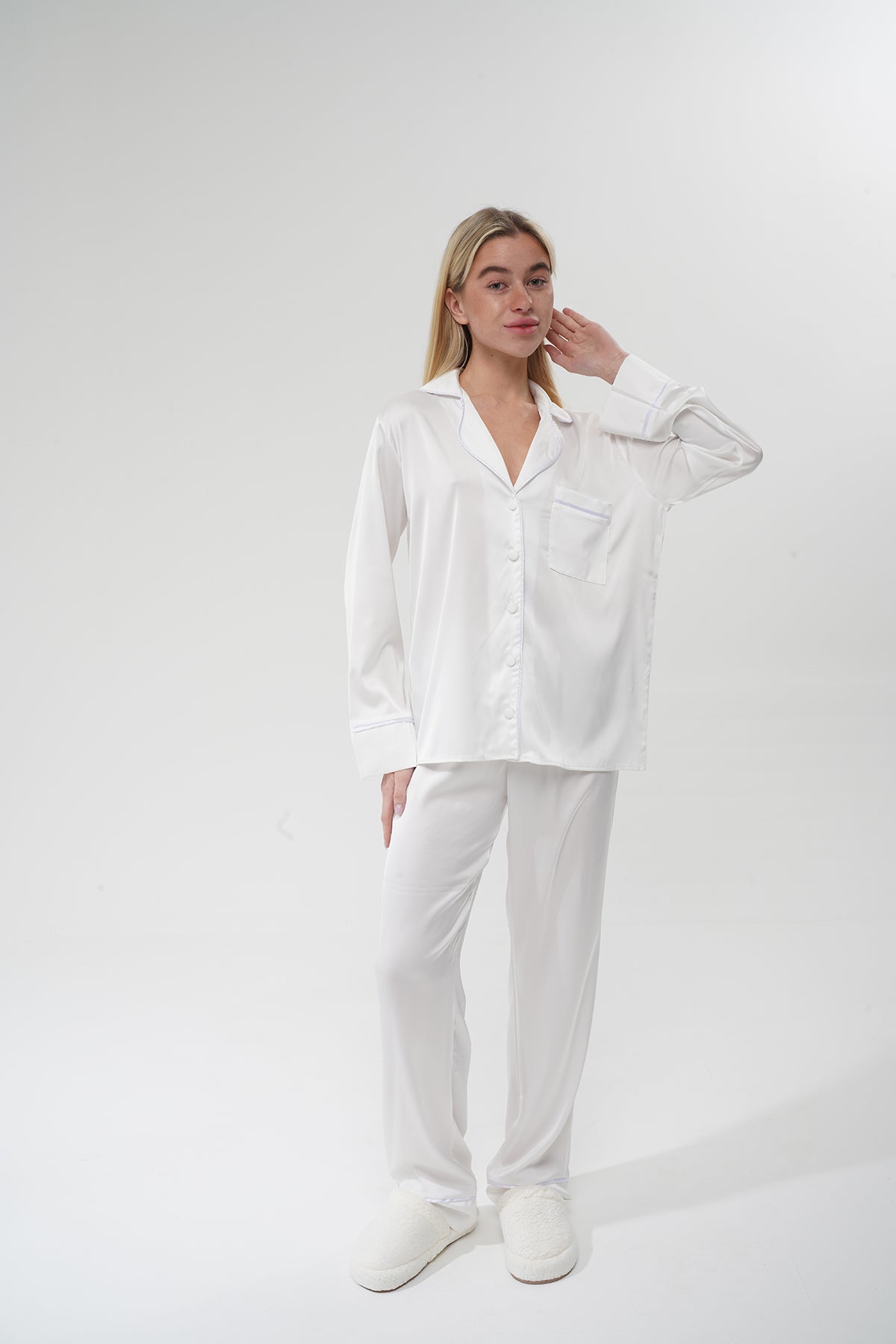 Beyaz Saten Pijama Takımı | COCOLARSİ - Modaludo