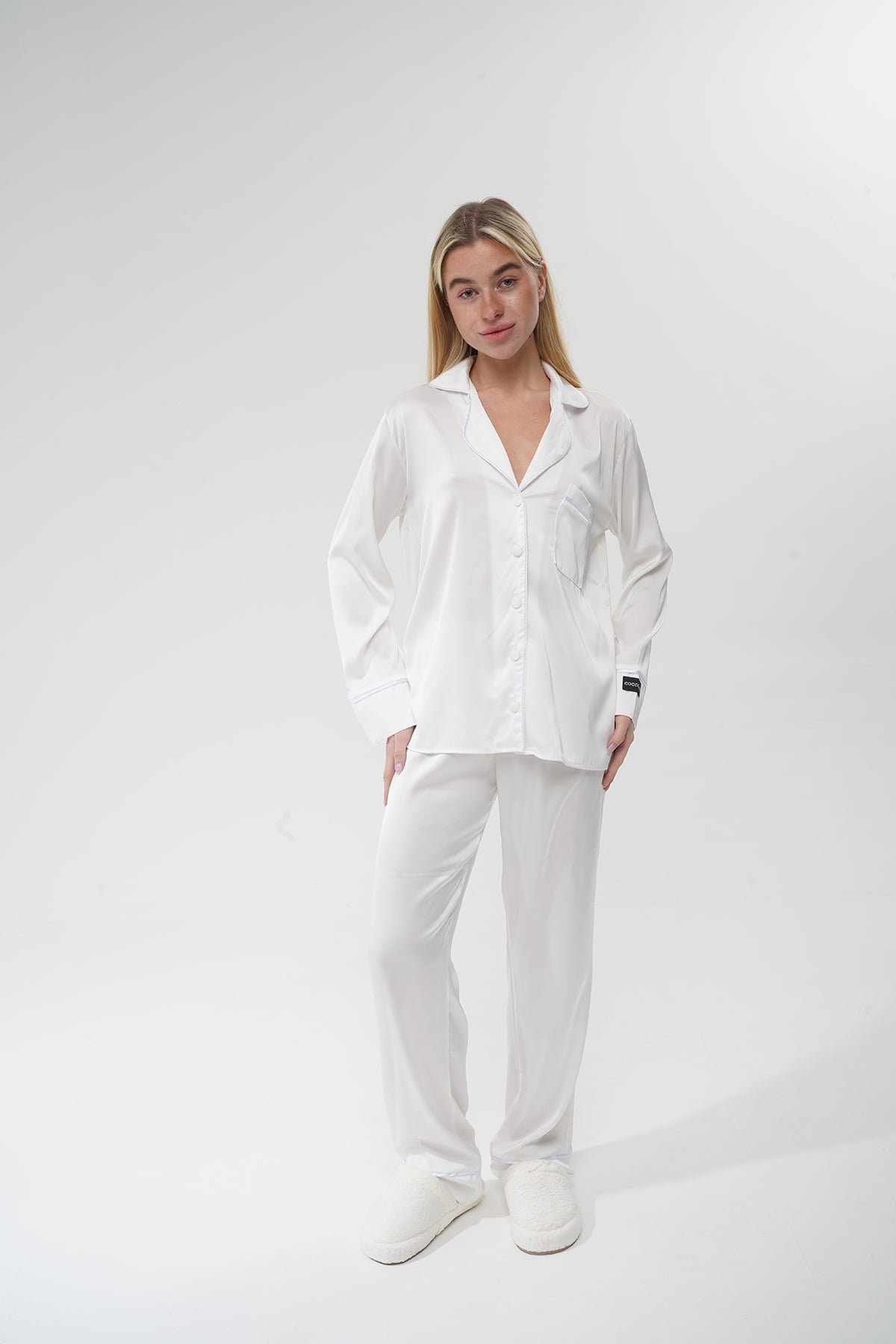 Beyaz Saten Pijama Takımı | COCOLARSİ - Modaludo