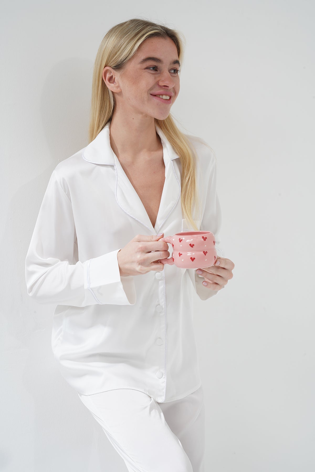 Beyaz Saten Pijama Takımı | COCOLARSİ - Modaludo