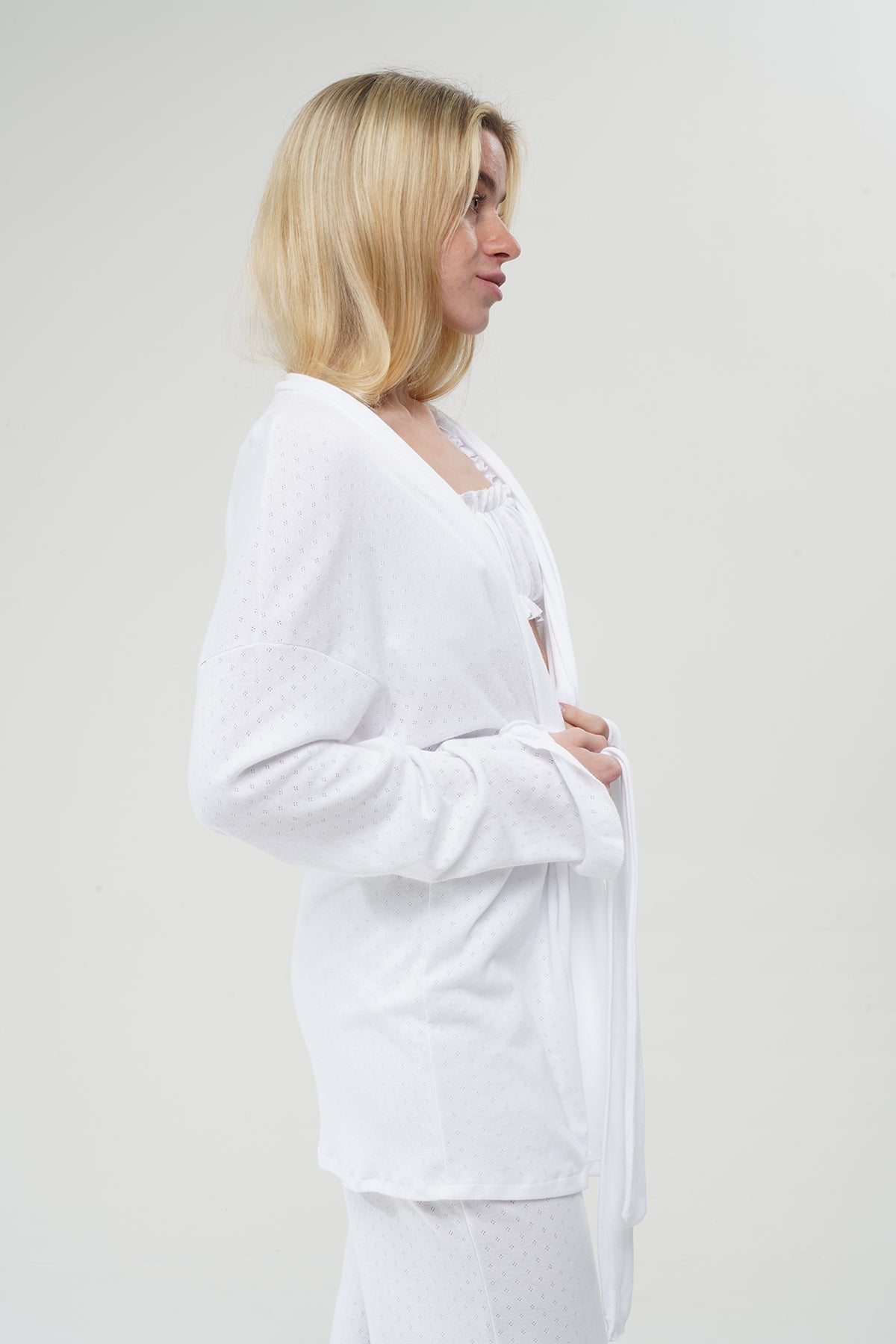 Beyaz Üçlü %100 Pamuklu Pijama Takımı | MODALUDO - Modaludo