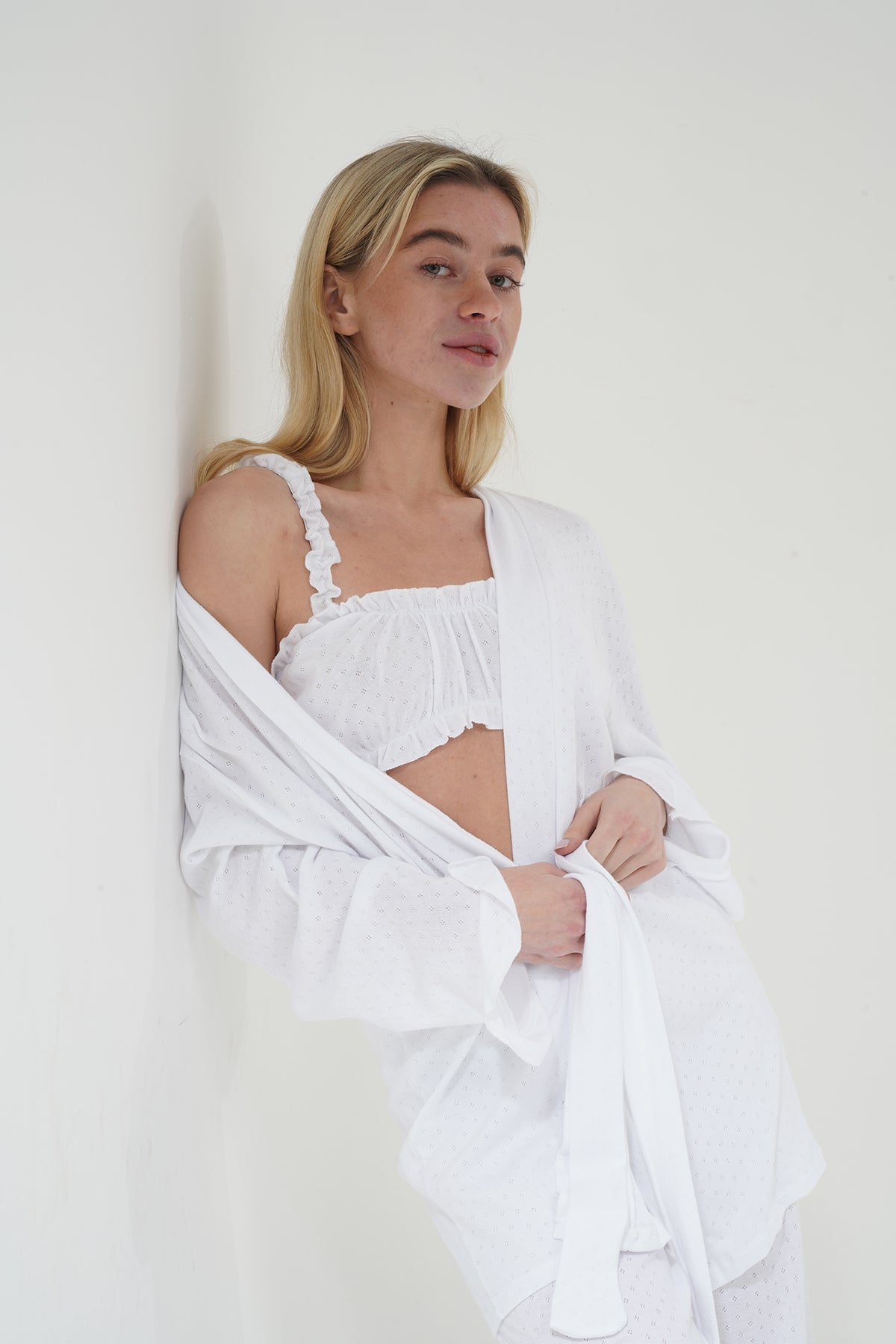 Beyaz Üçlü %100 Pamuklu Pijama Takımı | MODALUDO - Modaludo