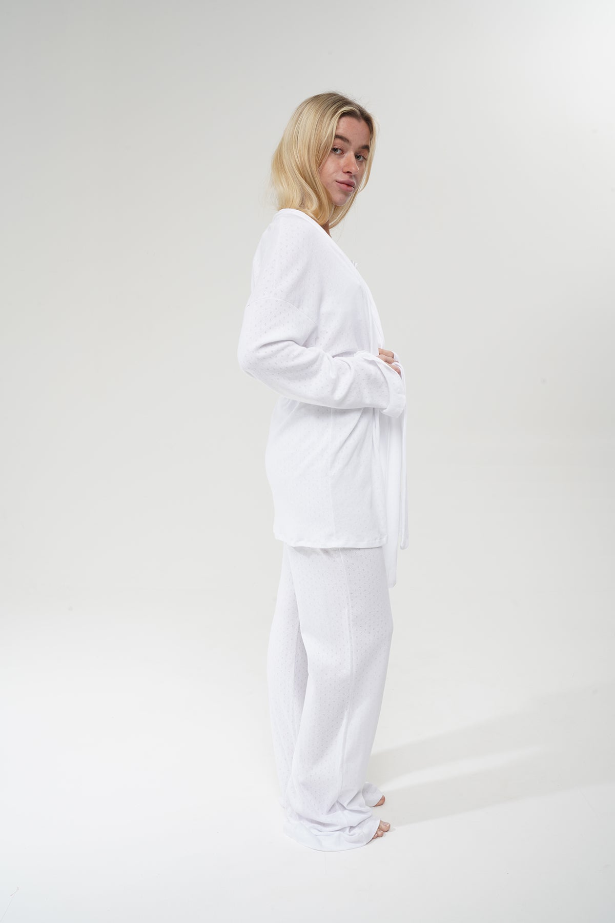 Beyaz Üçlü %100 Pamuklu Pijama Takımı | MODALUDO - Modaludo