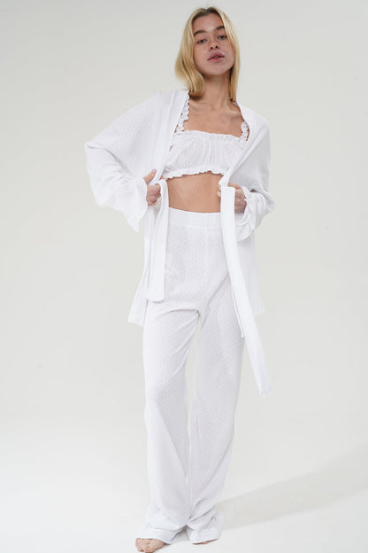 Beyaz Üçlü %100 Pamuklu Pijama Takımı | MODALUDO - Modaludo