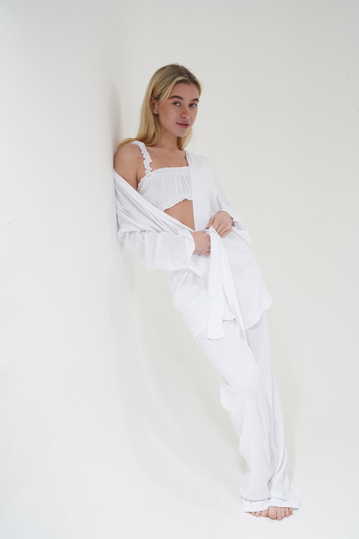 Beyaz Üçlü %100 Pamuklu Pijama Takımı | MODALUDO - Modaludo