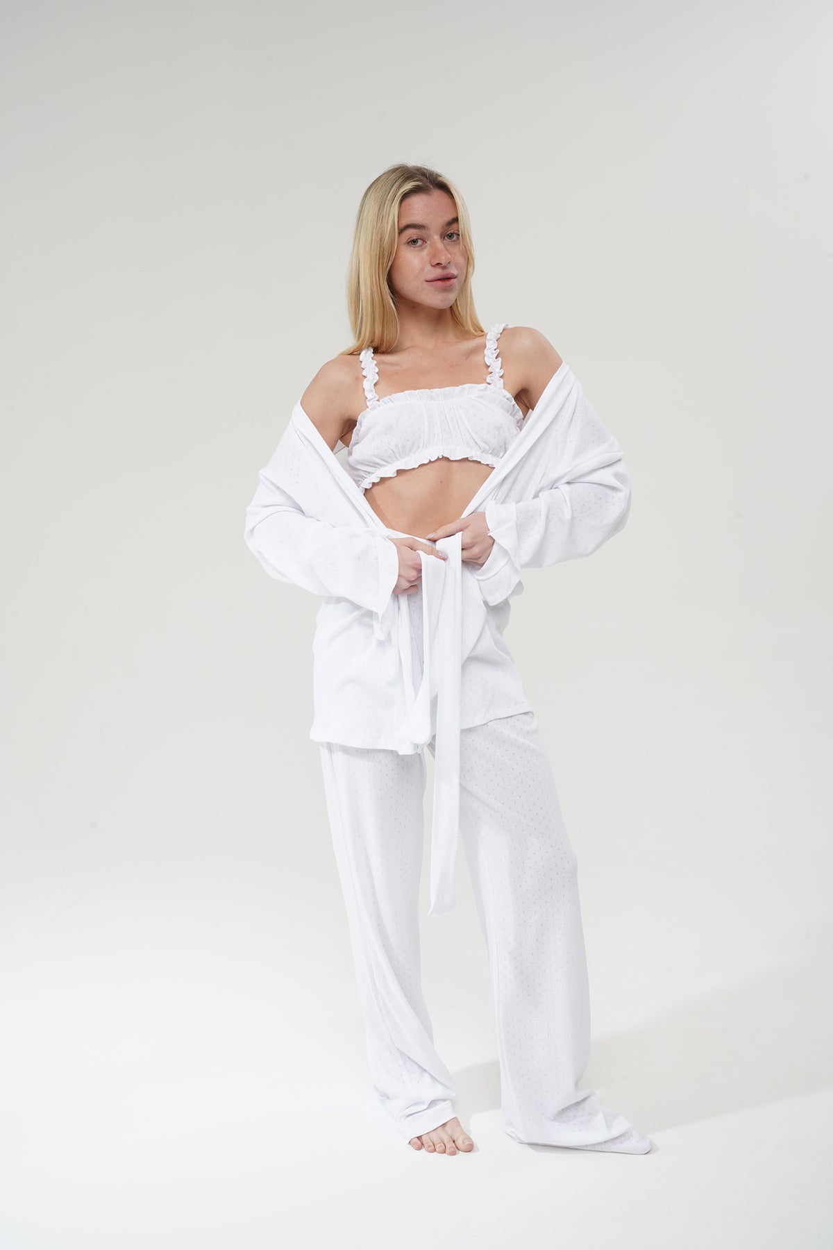 Beyaz Üçlü %100 Pamuklu Pijama Takımı | MODALUDO - Modaludo