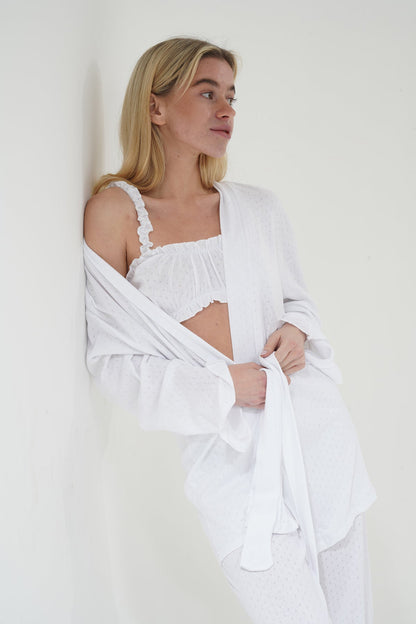 Beyaz Üçlü %100 Pamuklu Pijama Takımı | MODALUDO - Modaludo