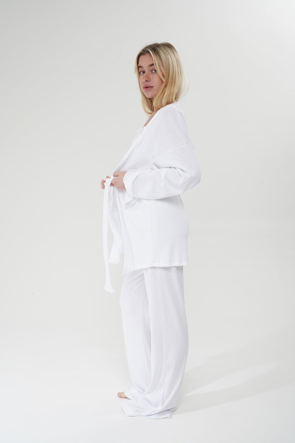 Beyaz Üçlü %100 Pamuklu Pijama Takımı | MODALUDO - Modaludo