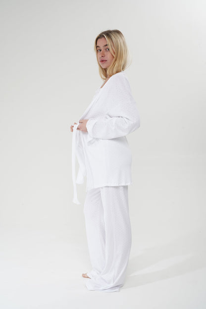 Beyaz Üçlü %100 Pamuklu Pijama Takımı | MODALUDO - Modaludo