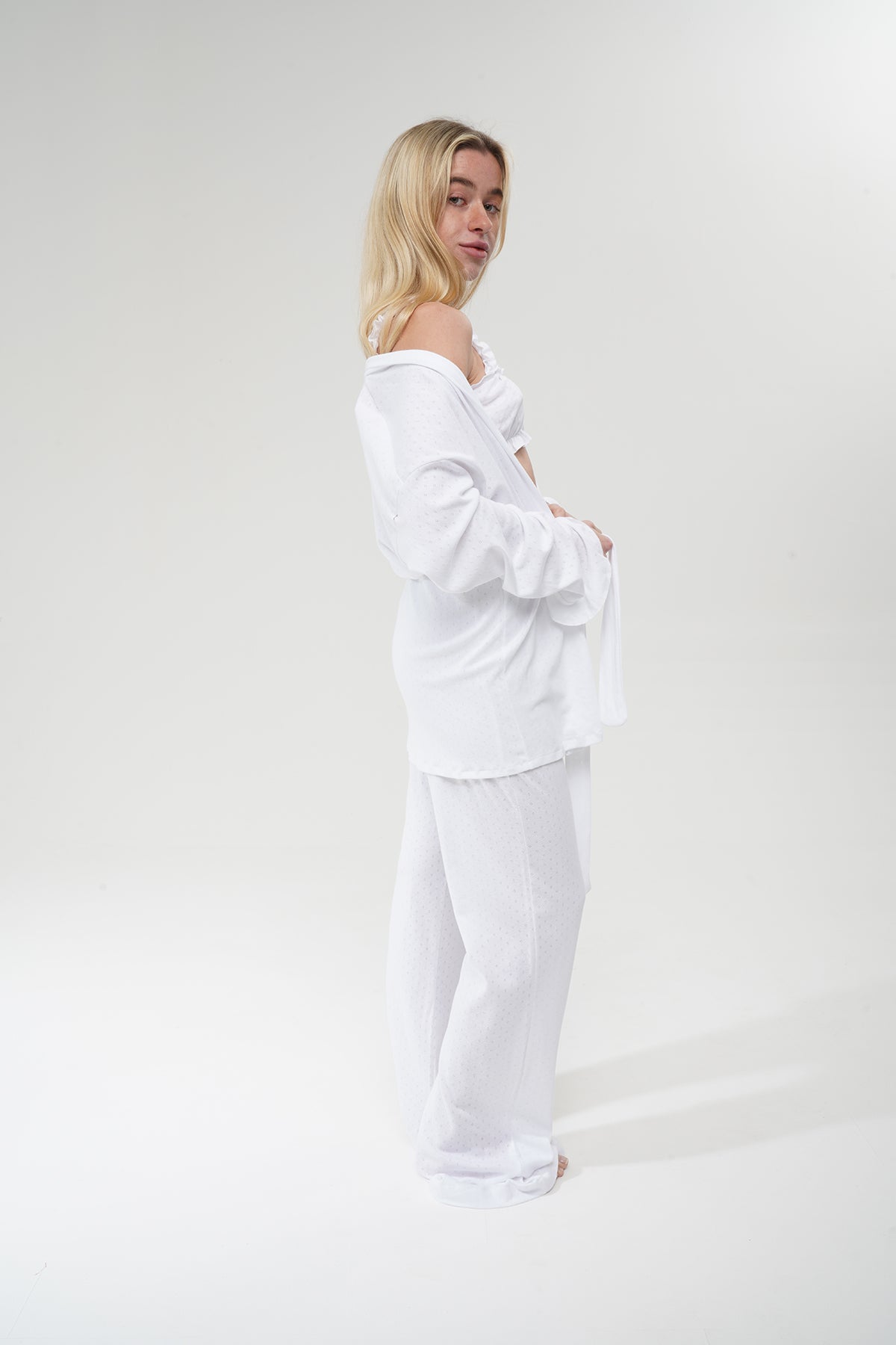 Beyaz Üçlü %100 Pamuklu Pijama Takımı | MODALUDO - Modaludo