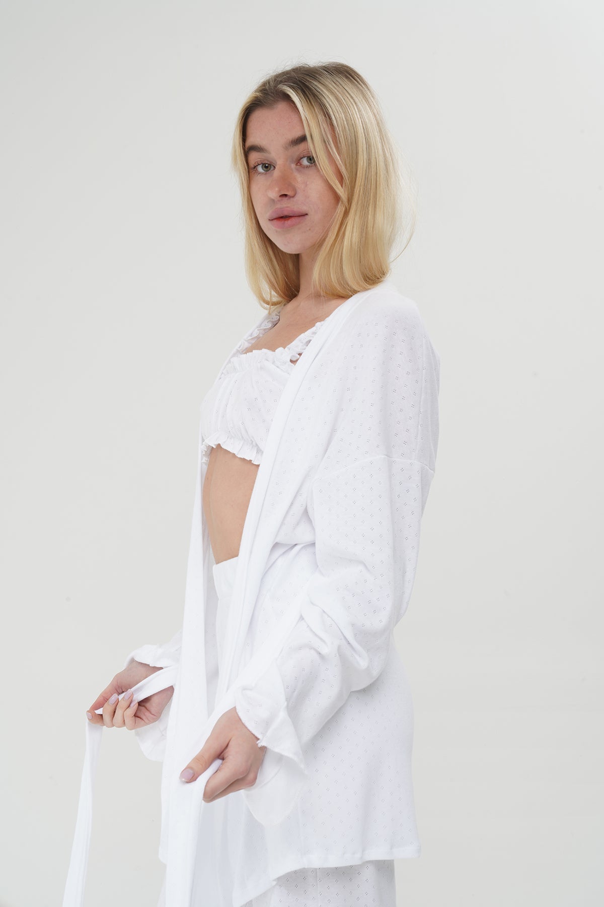 Beyaz Üçlü %100 Pamuklu Pijama Takımı | MODALUDO - Modaludo