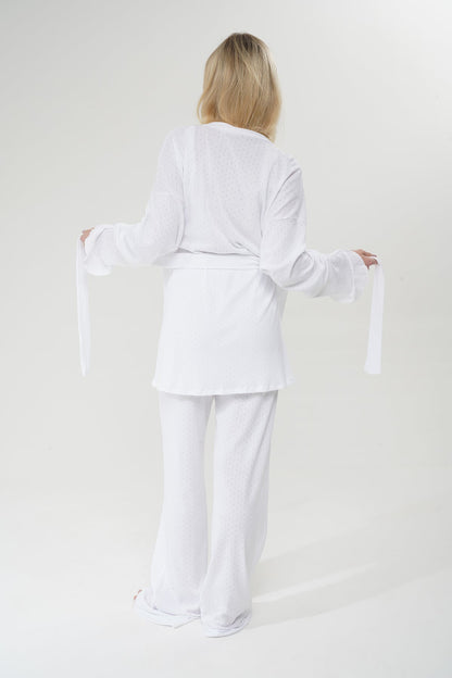 Beyaz Üçlü %100 Pamuklu Pijama Takımı | MODALUDO - Modaludo