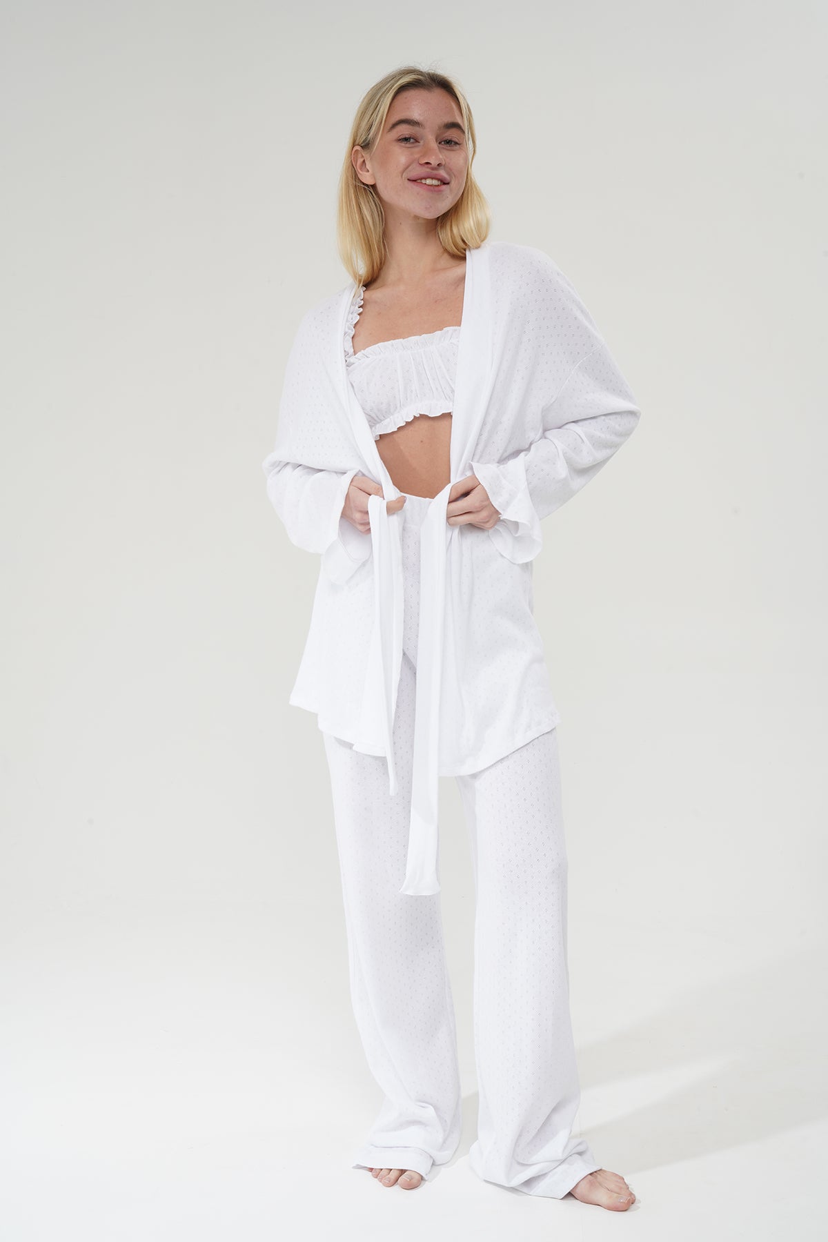 Beyaz Üçlü %100 Pamuklu Pijama Takımı | MODALUDO - Modaludo