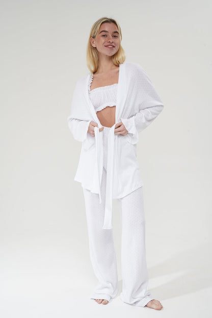 Beyaz Üçlü %100 Pamuklu Pijama Takımı | MODALUDO - Modaludo