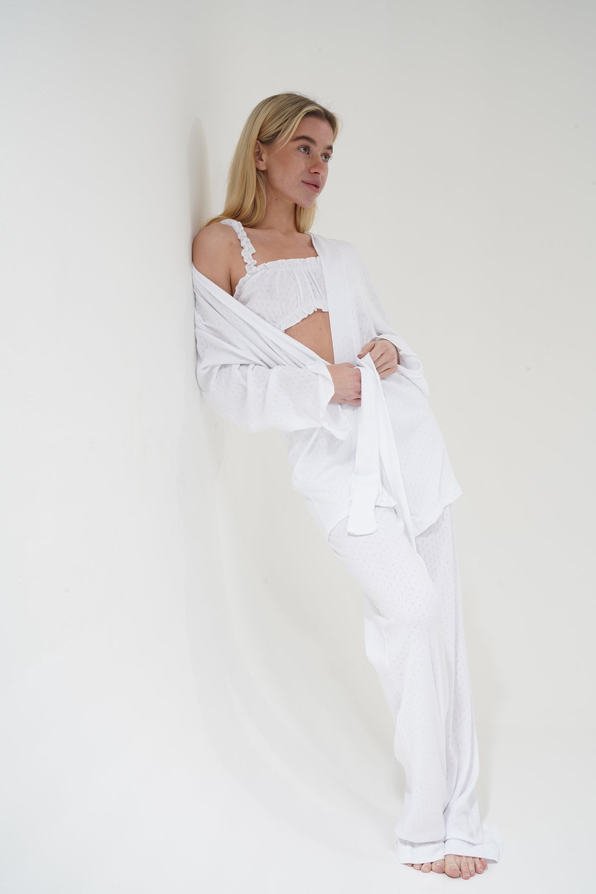 Beyaz Üçlü %100 Pamuklu Pijama Takımı | MODALUDO - Modaludo