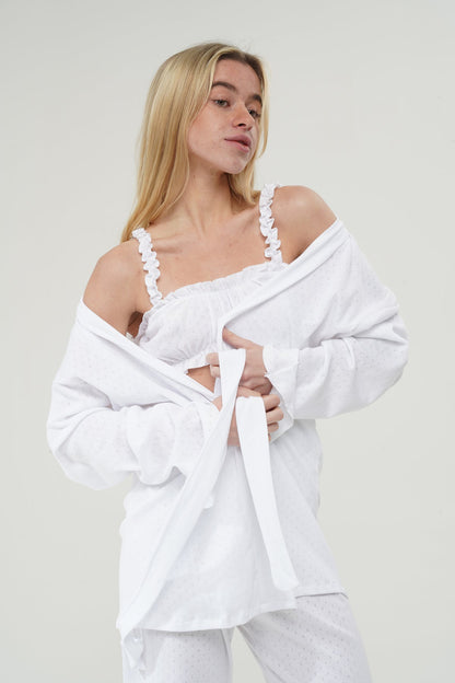 Beyaz Üçlü %100 Pamuklu Pijama Takımı | MODALUDO - Modaludo