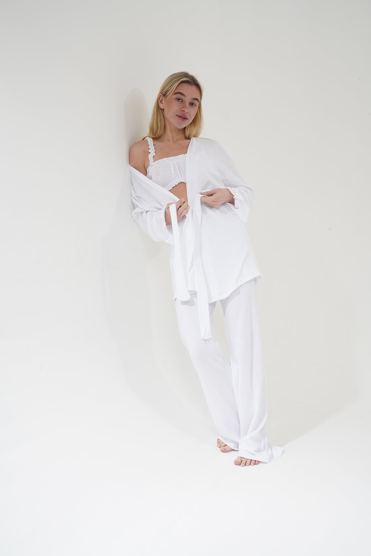 Beyaz Üçlü %100 Pamuklu Pijama Takımı | MODALUDO - Modaludo