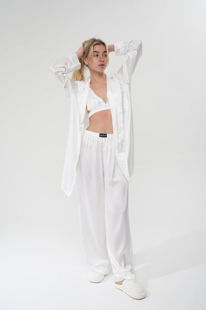 Beyaz Üçlü Saten Pijama Takımı | COCOLARSİ - Modaludo