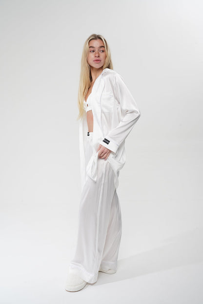 Beyaz Üçlü Saten Pijama Takımı | COCOLARSİ - Modaludo