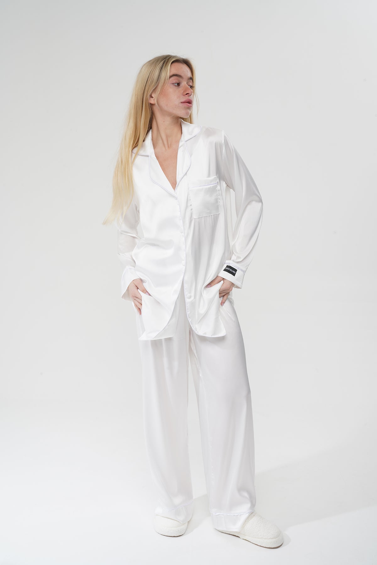 Beyaz Üçlü Saten Pijama Takımı | COCOLARSİ - Modaludo