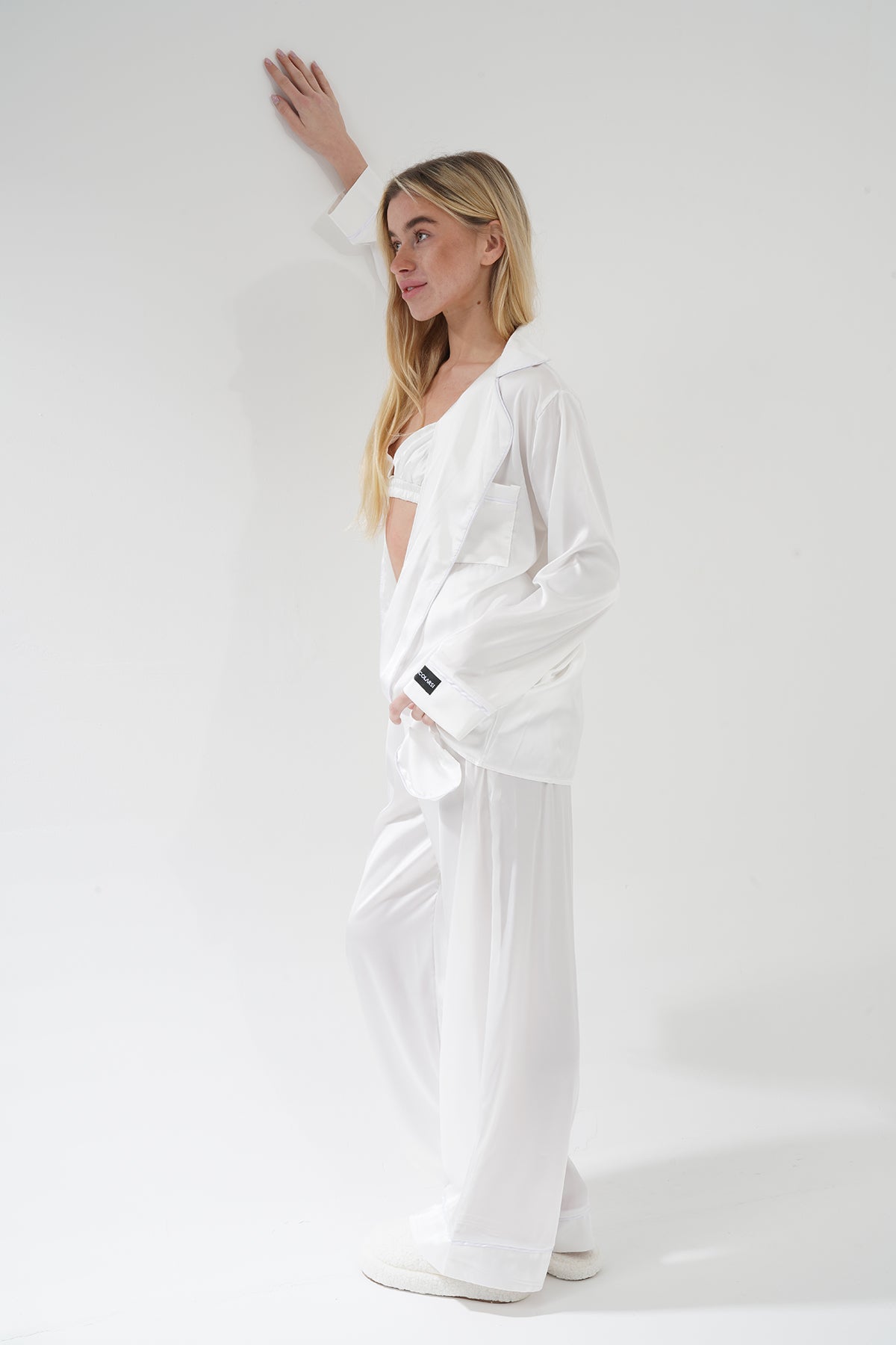 Beyaz Üçlü Saten Pijama Takımı | COCOLARSİ - Modaludo