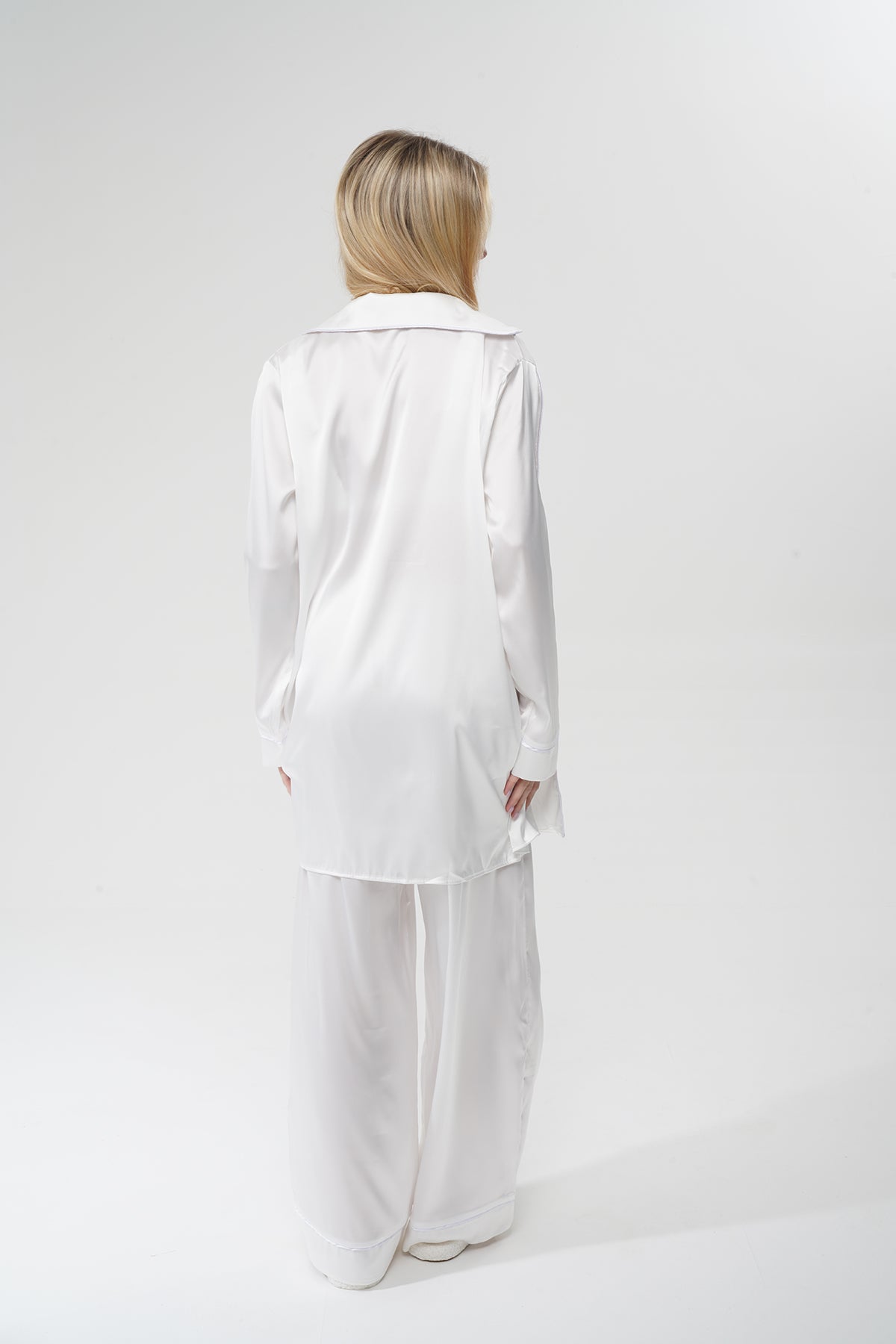 Beyaz Üçlü Saten Pijama Takımı | COCOLARSİ - Modaludo