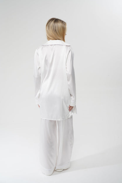 Beyaz Üçlü Saten Pijama Takımı | COCOLARSİ - Modaludo