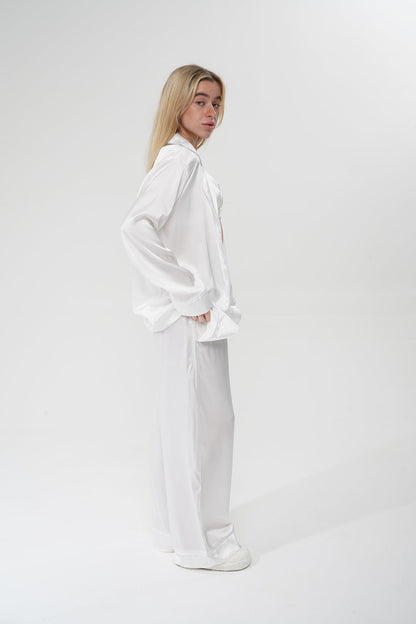 Beyaz Üçlü Saten Pijama Takımı | COCOLARSİ - Modaludo