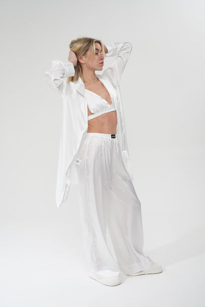 Beyaz Üçlü Saten Pijama Takımı | COCOLARSİ - Modaludo