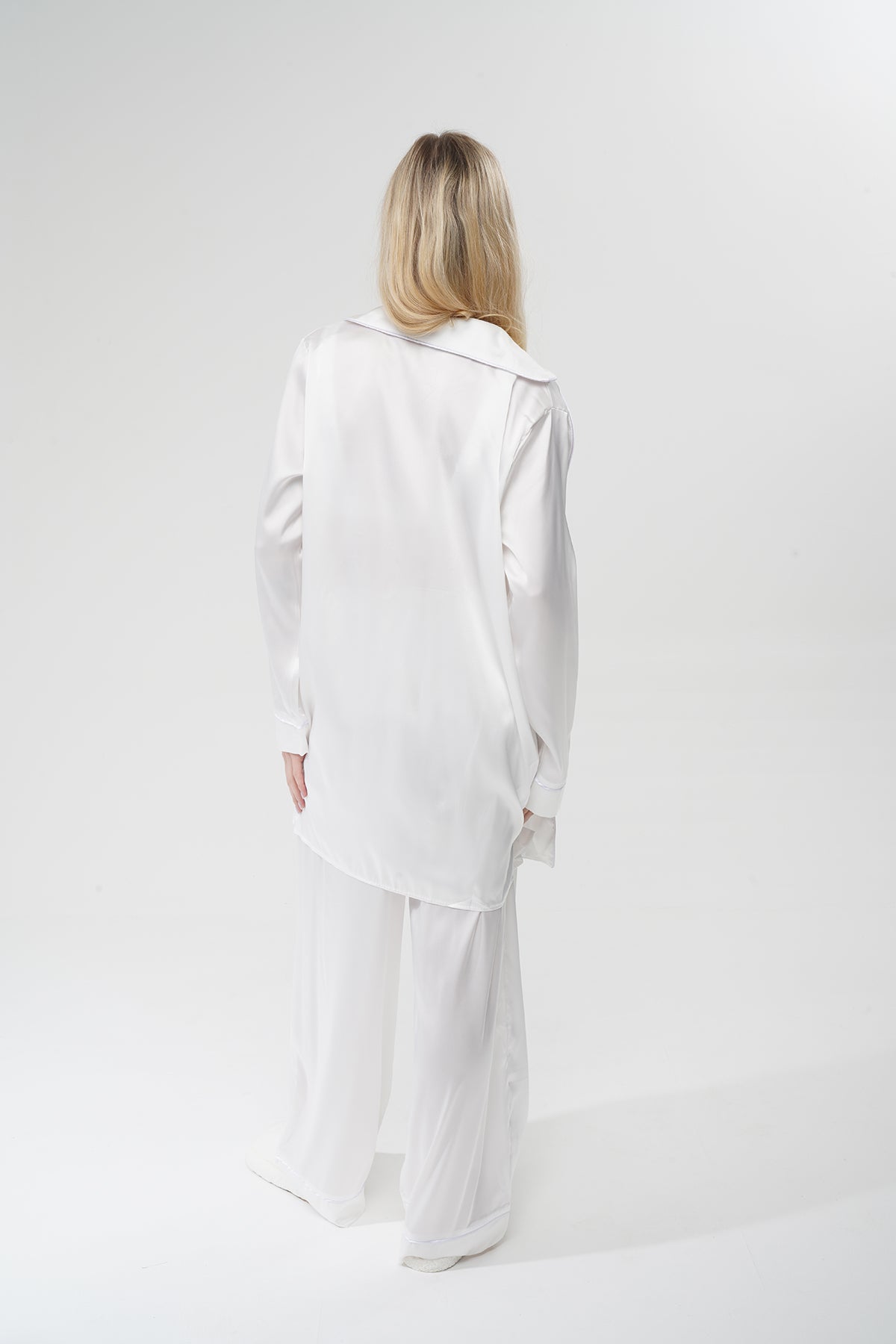 Beyaz Üçlü Saten Pijama Takımı | COCOLARSİ - Modaludo