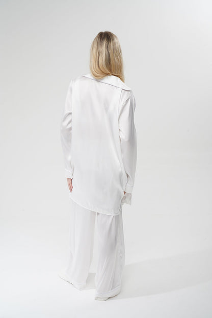 Beyaz Üçlü Saten Pijama Takımı | COCOLARSİ - Modaludo