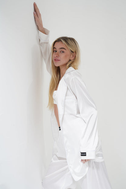 Beyaz Üçlü Saten Pijama Takımı | COCOLARSİ - Modaludo