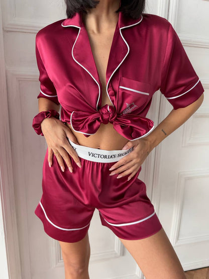 Bordo Saten Şortlu Kadın Pijama Takımı - Victoria's Secret - Modaludo