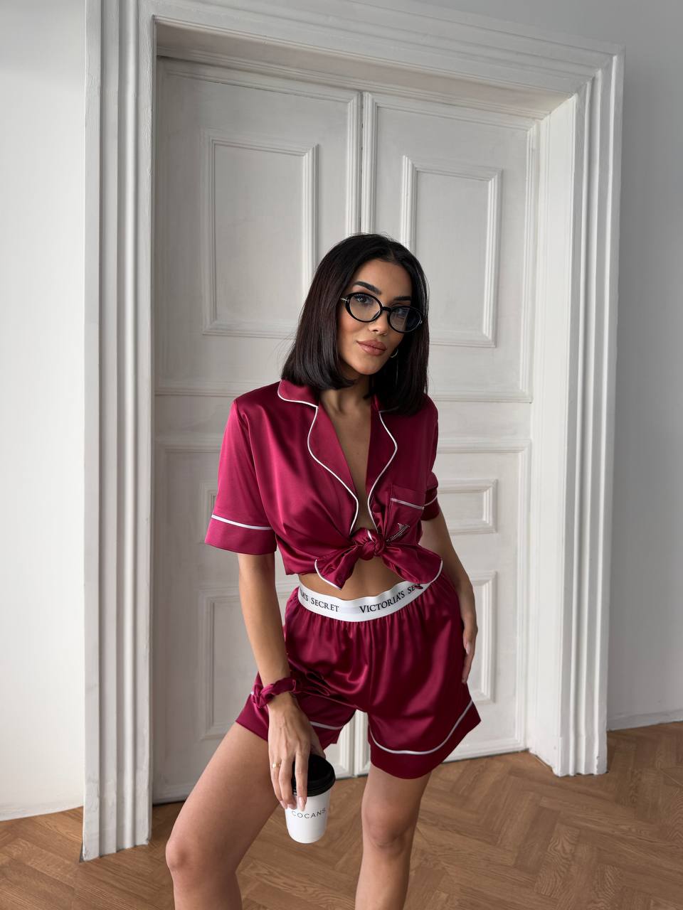 Bordo Saten Şortlu Kadın Pijama Takımı - Victoria's Secret - Modaludo