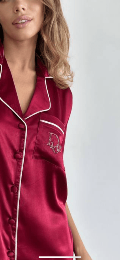 Bordo Şortlu Pijama Takımı - Dior - Modaludo