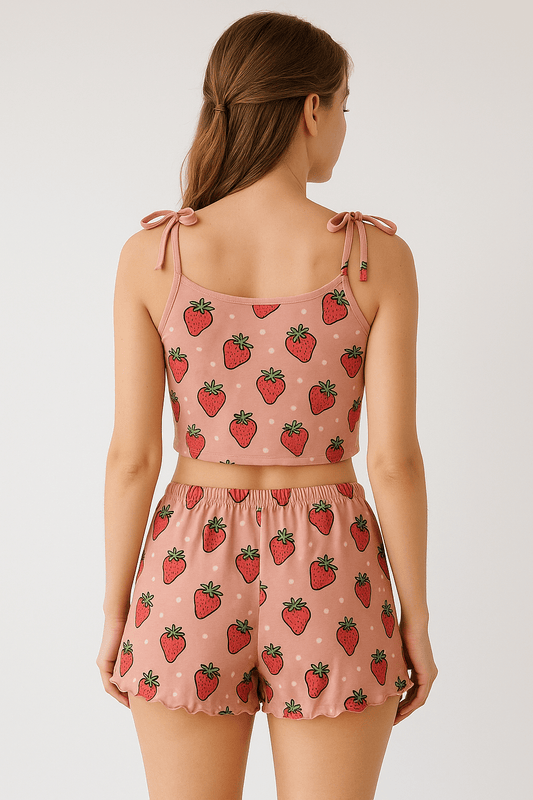 Çilek Detay Pijama Takımı | MODALUDO - Modaludo