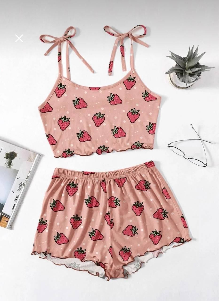 Çilek Detay Pijama Takımı | MODALUDO - Modaludo