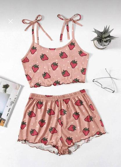 Çilek Detay Pijama Takımı | MODALUDO - Modaludo