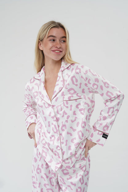 Desenli Beyaz Saten Pijama Takımı | COCOLARSİ - Modaludo