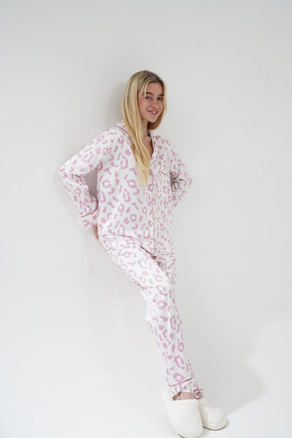 Desenli Beyaz Saten Pijama Takımı | COCOLARSİ - Modaludo