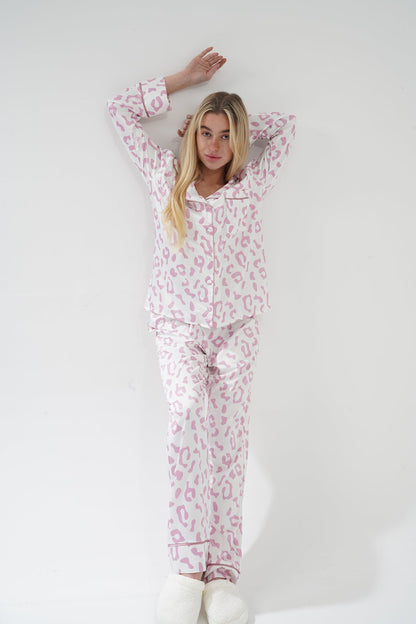 Desenli Beyaz Saten Pijama Takımı | COCOLARSİ - Modaludo