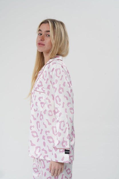 Desenli Beyaz Saten Pijama Takımı | COCOLARSİ - Modaludo