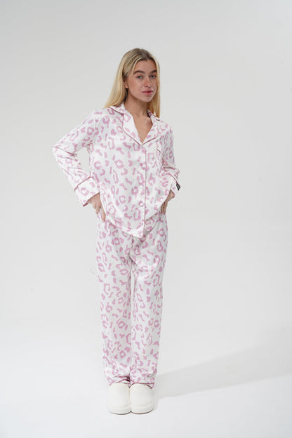 Desenli Beyaz Saten Pijama Takımı | COCOLARSİ - Modaludo