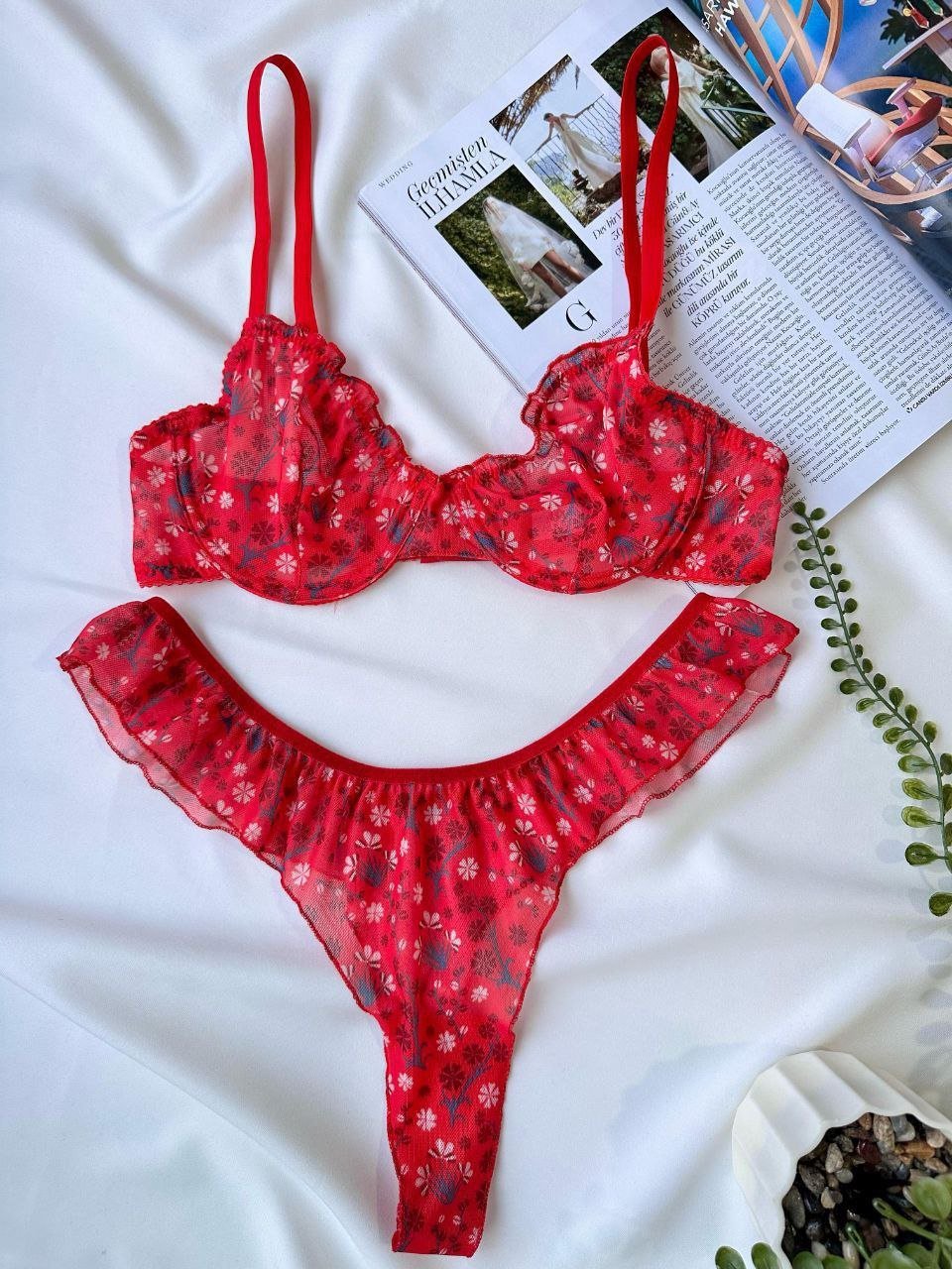 Fırfır Detaylı Tül İç Çamaşırı Takımı - Modaludo