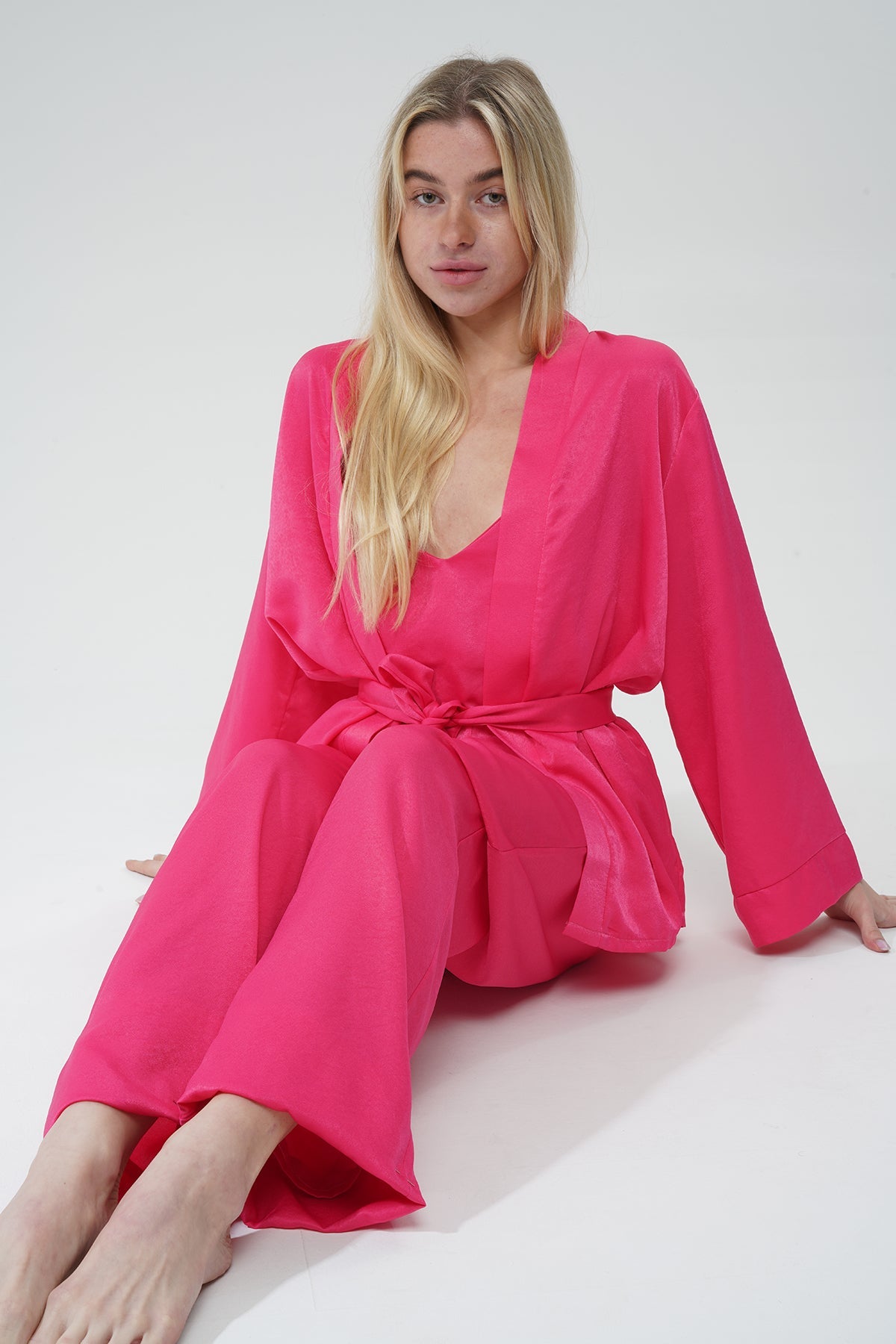 Fuşya Viskon Üçlü Pijama Takımı | MODALUDO - Modaludo