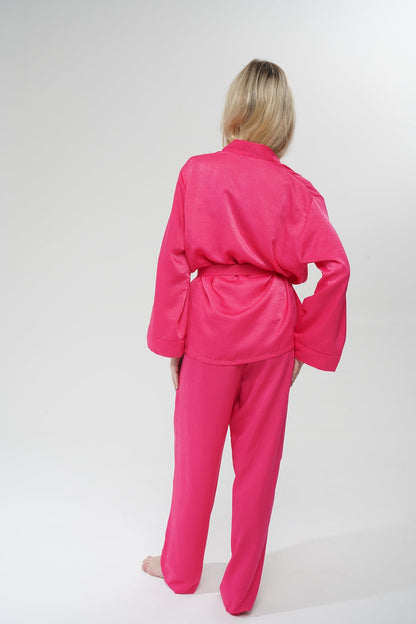 Fuşya Viskon Üçlü Pijama Takımı | MODALUDO - Modaludo