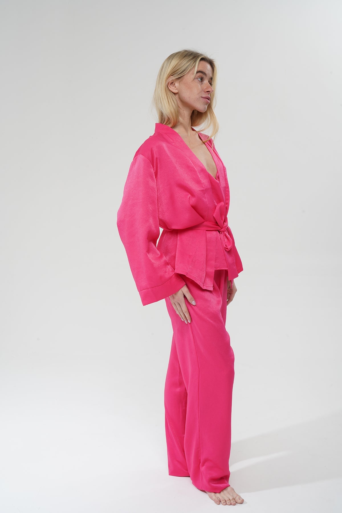 Fuşya Viskon Üçlü Pijama Takımı | MODALUDO - Modaludo
